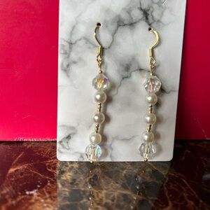 Elegant Gold and Pearl and Crystal Drop Earrings